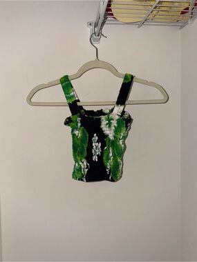 Rayon Women’s Green Floral Crop Top with Wide Straps